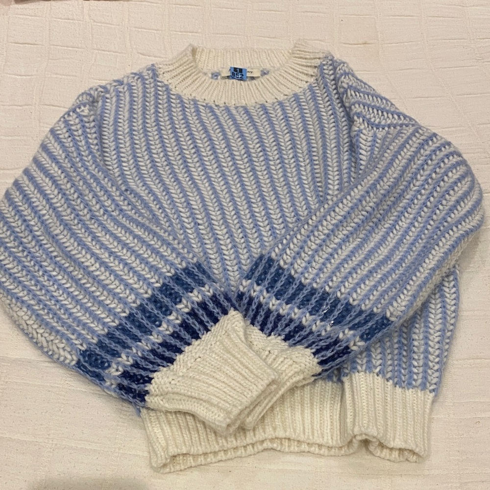 Cozy Blue and White Striped Women's Sweater